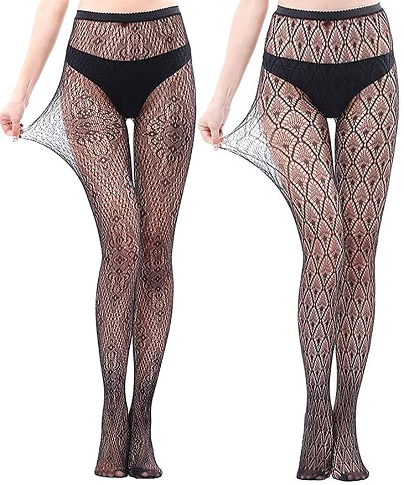 VERO MONTE Women Patterned Fishnets Tights Small Hole Thigh High Sexy Stockings Apparel & Accessories > Clothing > Underwear & Socks > Shapewear VERO MONTE [Diamond & Wave Patterned, Black, 2 Pairs 2 Styles] ( Height: 5'5" - 5'11" / Weight: 100-180lbs ) 