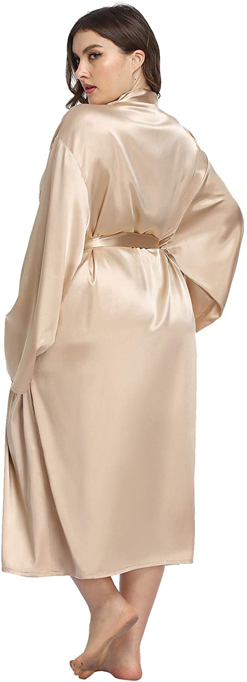Ifigure Women'S plus Size Satin Robe Long Bathrobes Dressing Gown Soft Sleepwear Apparel & Accessories > Clothing > Sleepwear & Loungewear > Robes iFigure   