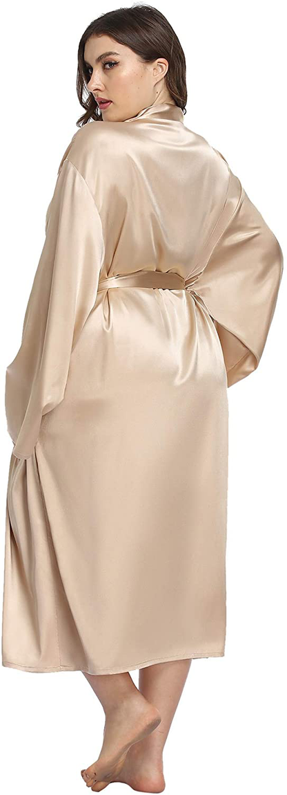 Ifigure Women'S plus Size Satin Robe Long Bathrobes Dressing Gown Soft Sleepwear Apparel & Accessories > Clothing > Sleepwear & Loungewear > Robes iFigure   