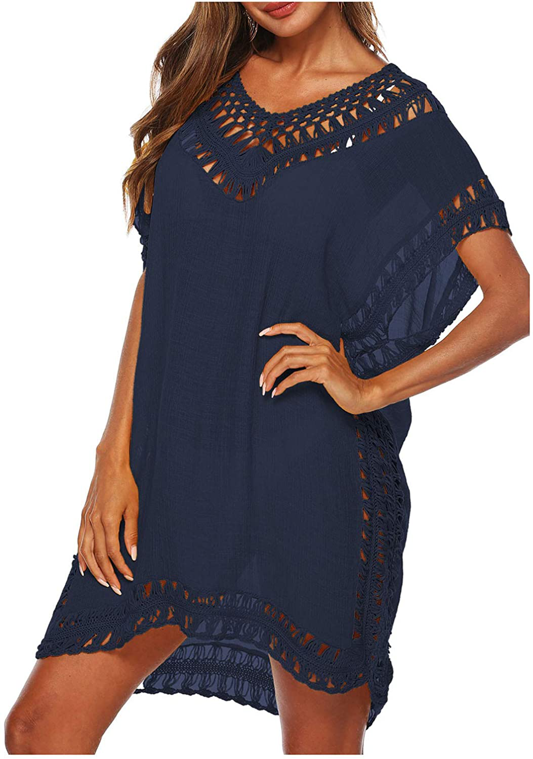 Wander Agio Womens Swimwear Cover up Swim Suit Beach Bikini Coverups Stripe Printing Hollow Out Apparel & Accessories > Clothing > Swimwear Kylie Max   
