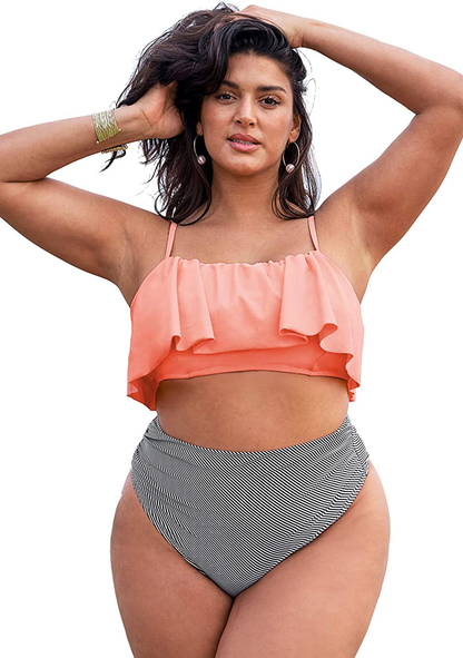 CUPSHE Women's High Waisted Falbala Bikini Set Apparel & Accessories > Clothing > Swimwear KYLIE MAX Pink 3X-Large 