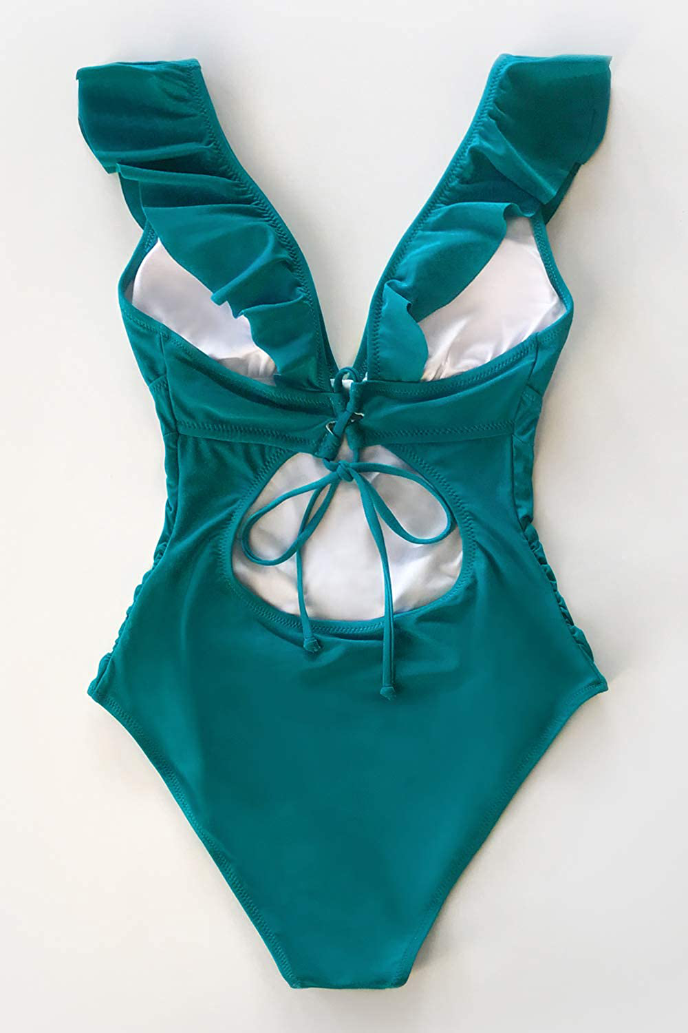 CUPSHE Women'S V Neck One Piece Swimsuit Ruffled Lace up Monokini Apparel & Accessories > Clothing > Swimwear Kylie Max   
