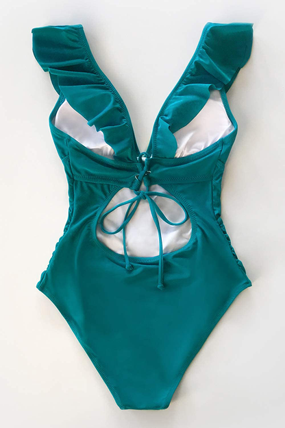 CUPSHE Women'S V Neck One Piece Swimsuit Ruffled Lace up Monokini Apparel & Accessories > Clothing > Swimwear Kylie Max   