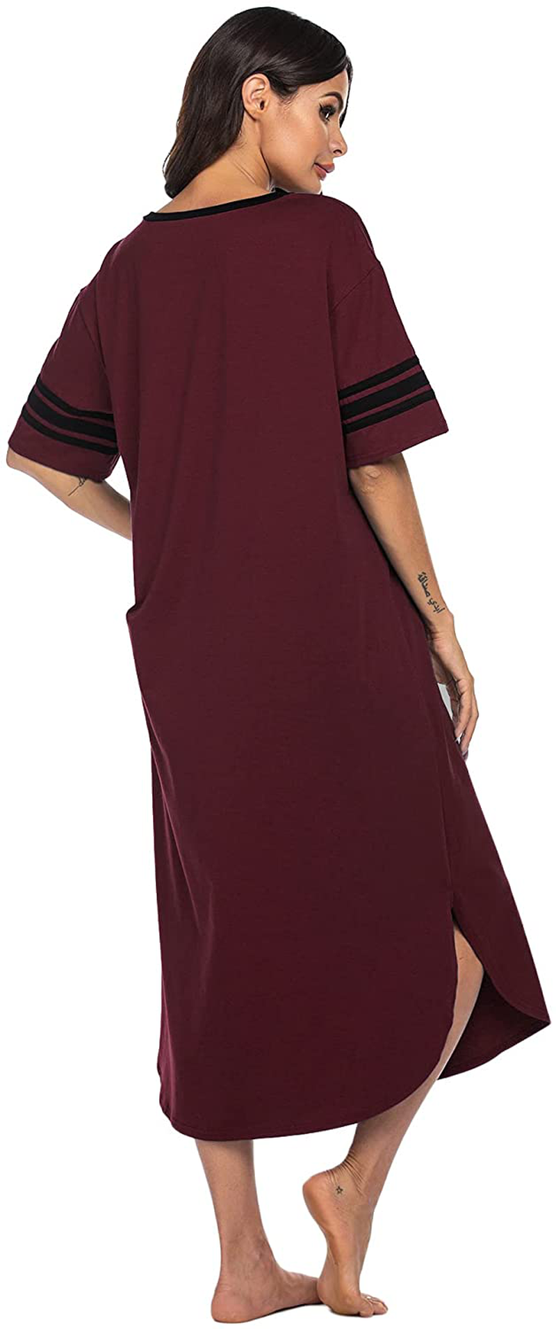 Ekouaer Long Nightgown, Womens V Neck Loungewear Oversized Sleepwear Loose Sleep Dress S-4XL Apparel & Accessories > Clothing > Sleepwear & Loungewear > Nightgowns Kylie Max   