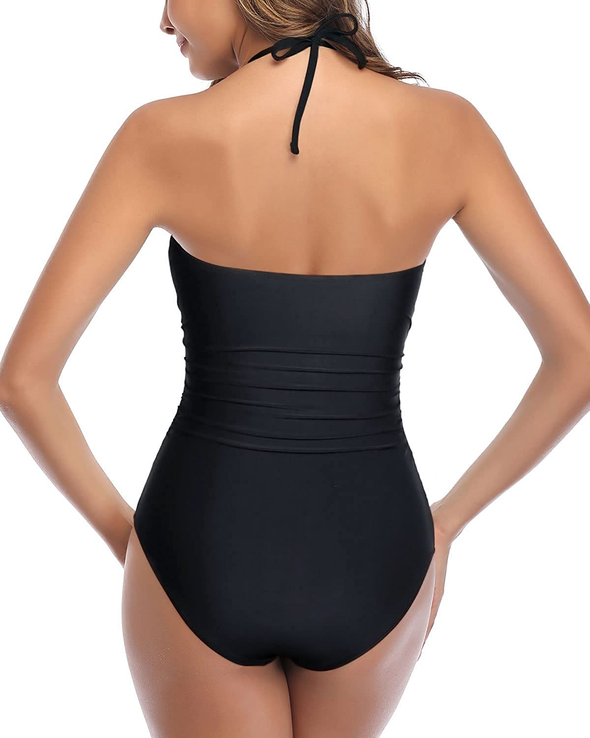 Tempt Me Women Sexy Cutout One Piece Swimsuits Tummy Control High Waisted Halter Front Tie Knot Bathing Suit Apparel & Accessories > Clothing > Swimwear Kylie Max   