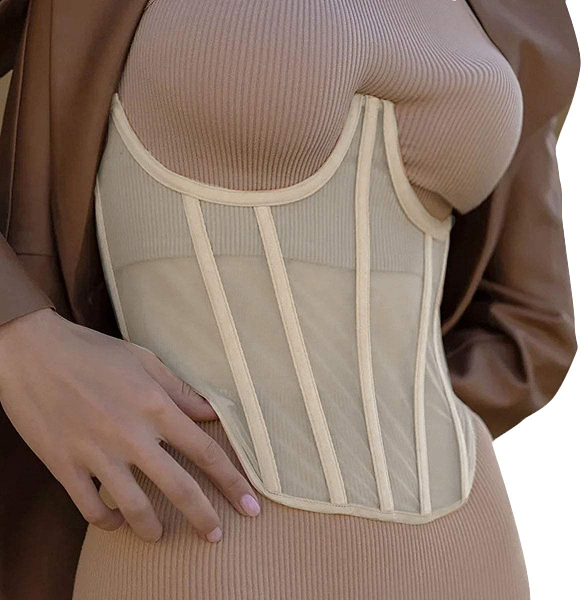 Topmelon Women Renaissance Underbust Corset Mesh Lace Corset Waist Cincher Oil Painting Bustier Apparel & Accessories > Clothing > Underwear & Socks > Lingerie TOPMELON Apricot Small 