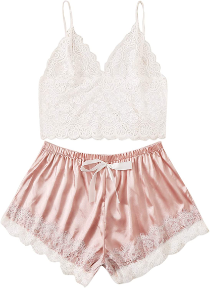 SOLY HUX Women'S plus Size Spaghetti Strap Lace Trim Bralette and Shorts Sleepwear Pajama Lingerie Set Apparel & Accessories > Clothing > Underwear & Socks > Lingerie KYLIE MAX Pink XX-Large Plus 