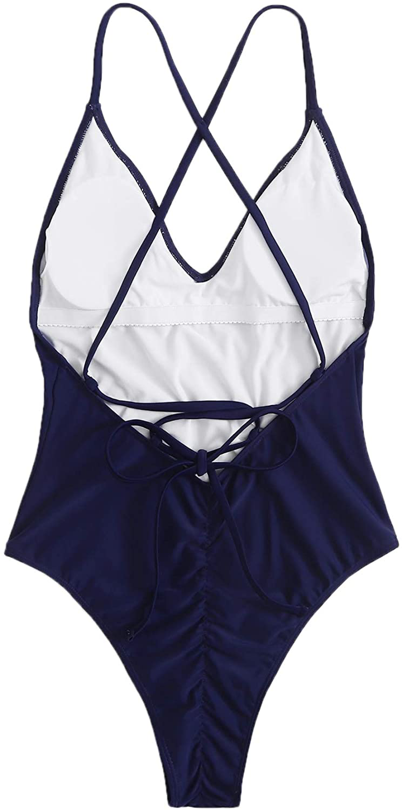 SOLY HUX Women'S Plunge Neck Cross Back High Cut One Piece Bathing Suits Swimsuit Apparel & Accessories > Clothing > Swimwear Kylie Max   