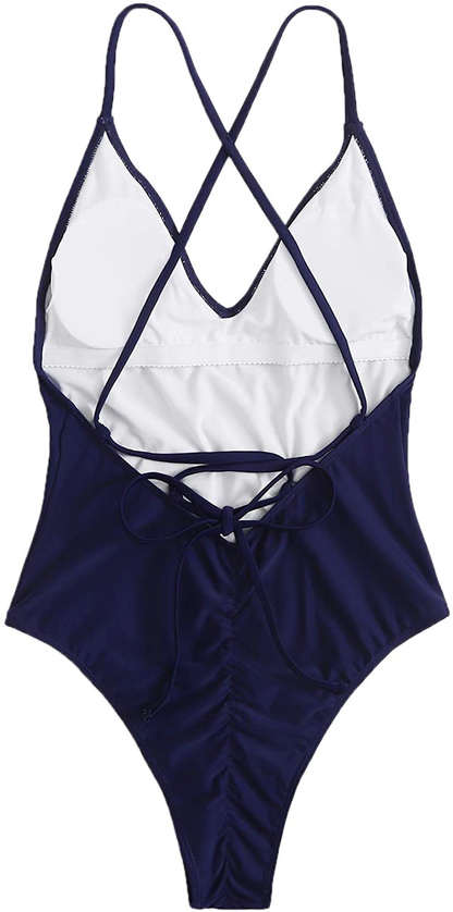 SOLY HUX Women'S Plunge Neck Cross Back High Cut One Piece Bathing Suits Swimsuit Apparel & Accessories > Clothing > Swimwear Kylie Max   