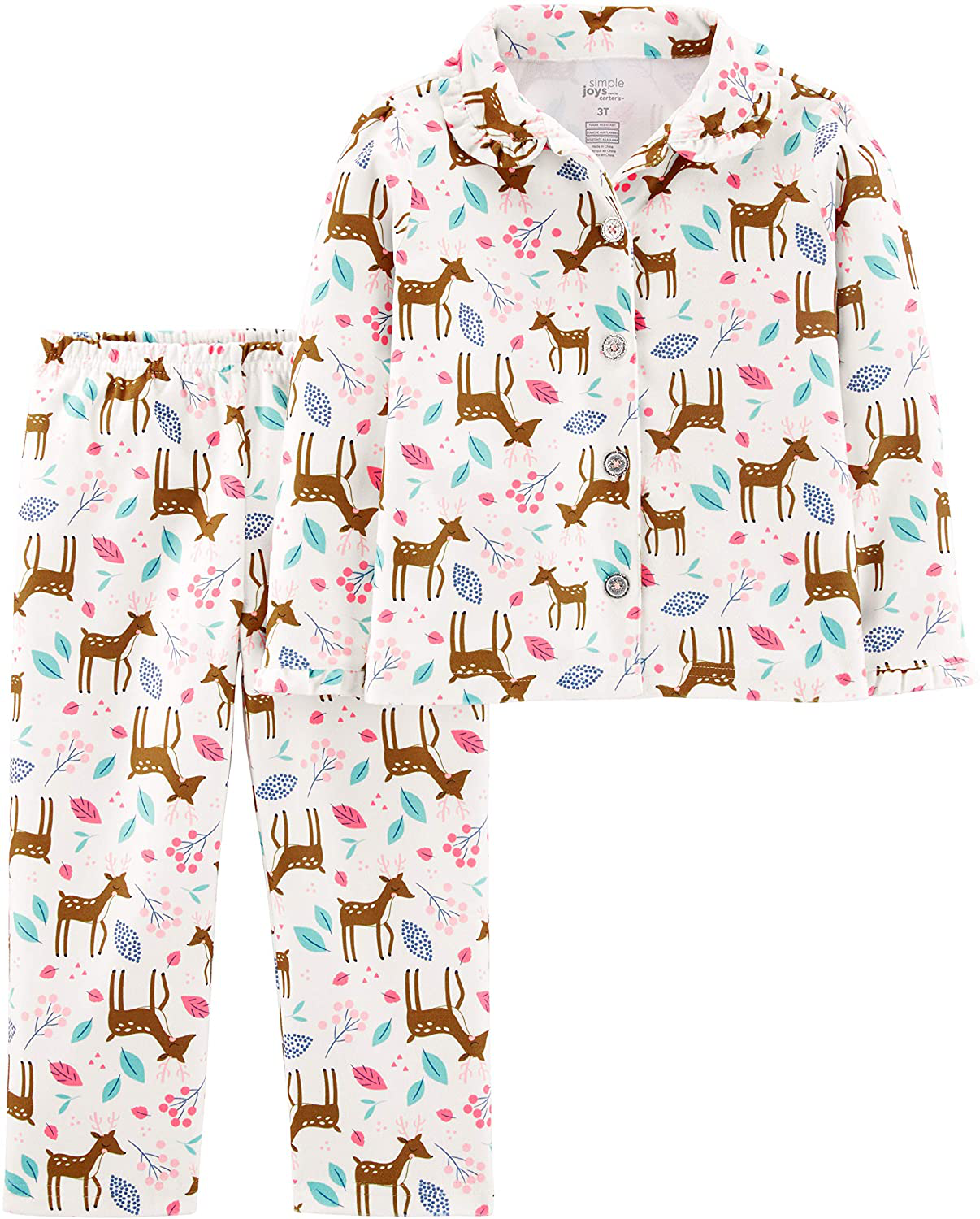 Simple Joys by Carter'S Toddler Girls' 2-Piece Coat Style Pyjama Set Apparel & Accessories > Clothing > Sleepwear & Loungewear > Pajamas Kylie Max   