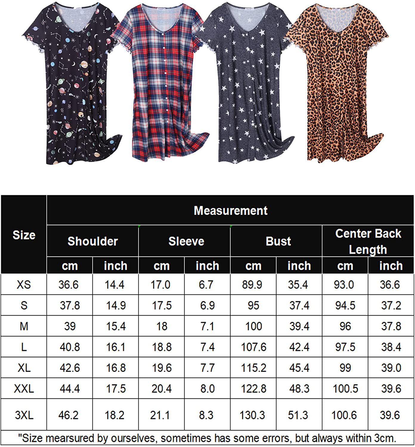 Ekouaer Women'S Nightshirt Short Sleeve Button down Nightgown V-Neck Sleepwear Pajama Dress Apparel & Accessories > Clothing > Sleepwear & Loungewear > Nightgowns Kylie Max   