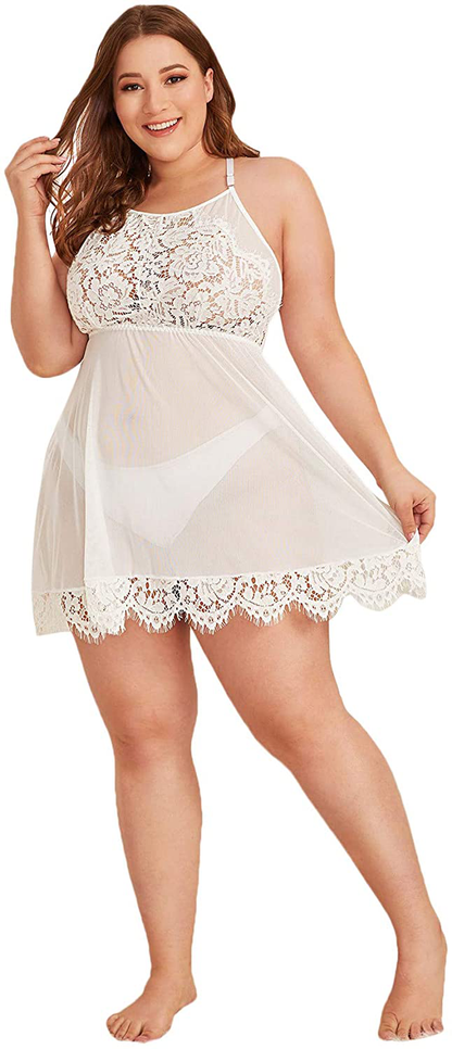 Floerns Women'S plus Size Lace Strap Babydoll Sleepwear Sexy Lingerie Apparel & Accessories > Clothing > Underwear & Socks > Lingerie Kylie Max   