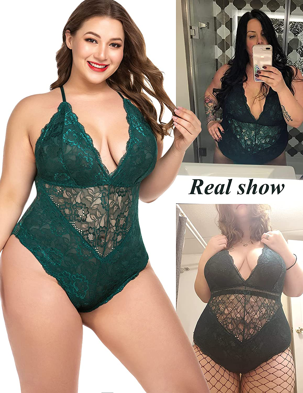 ELOVER Lingerie for Women Plus Size Lace Teddy Lingerie Bodysuit One Piece Babydoll Apparel & Accessories > Clothing > Underwear & Socks > Lingerie ELOVER   