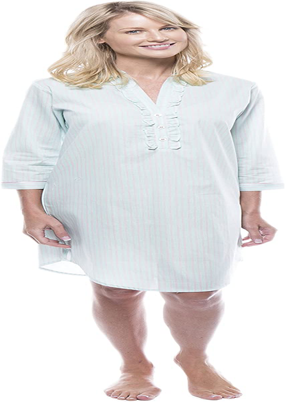 Noble Mount Women'S 100% Cotton Poplin Long Sleeve Tunic Sleep Shirt Apparel & Accessories > Clothing > Sleepwear & Loungewear > Nightgowns Kylie Max   