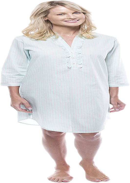 Noble Mount Women'S 100% Cotton Poplin Long Sleeve Tunic Sleep Shirt Apparel & Accessories > Clothing > Sleepwear & Loungewear > Nightgowns Kylie Max   