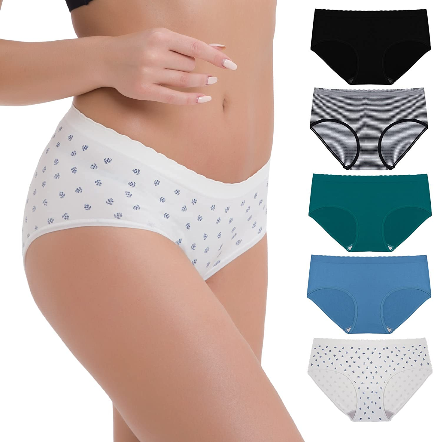 R RUXIA Women'S Hipster Panties Seamless Low-Rise Cheekini Panty Soft Stretch Bikini Underwear (Multi Colors,Pack of 5) …  R RUXIA Hp-02 Large 