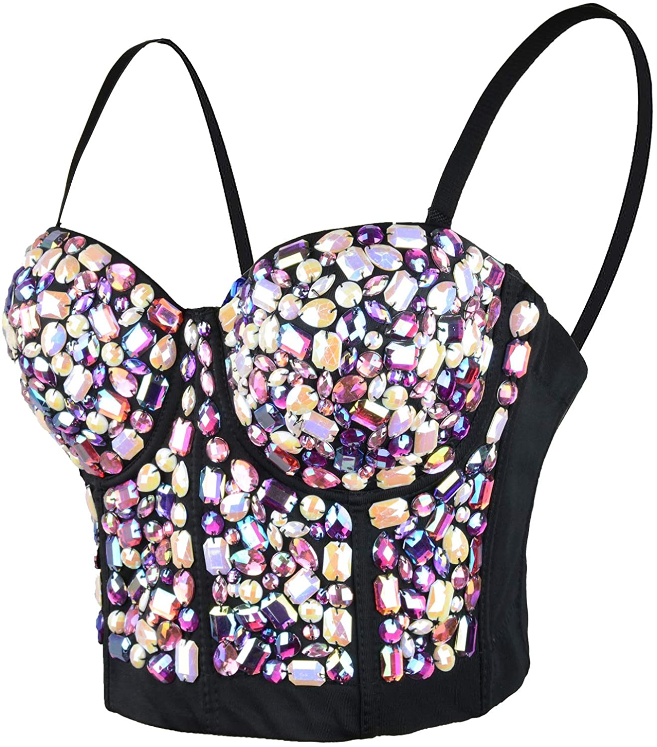 ELLACCI Women'S Sexy Rhinestone Bustier Crop Top Club Party Glitter Corset Top Bra Purple Apparel & Accessories > Clothing > Underwear & Socks > Lingerie ELLACCI Black Small 
