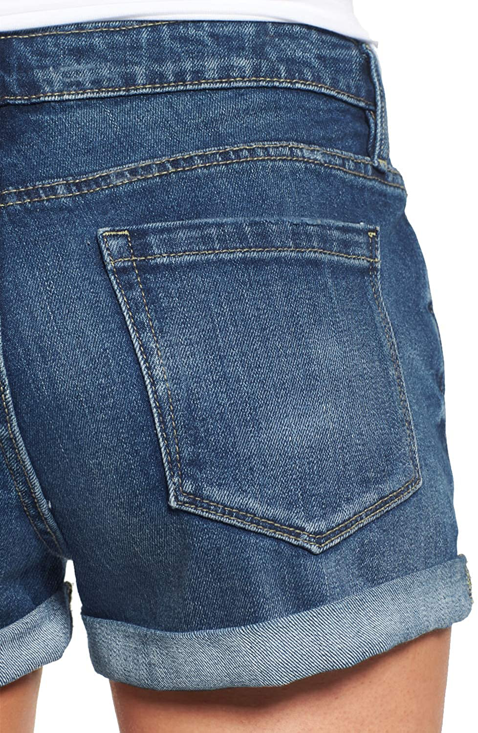 Luvamia Women'S Ripped Denim Jean Shorts High Waisted Stretchy Folded Hem Short Jeans Apparel & Accessories > Clothing > Shorts Kylie Max   