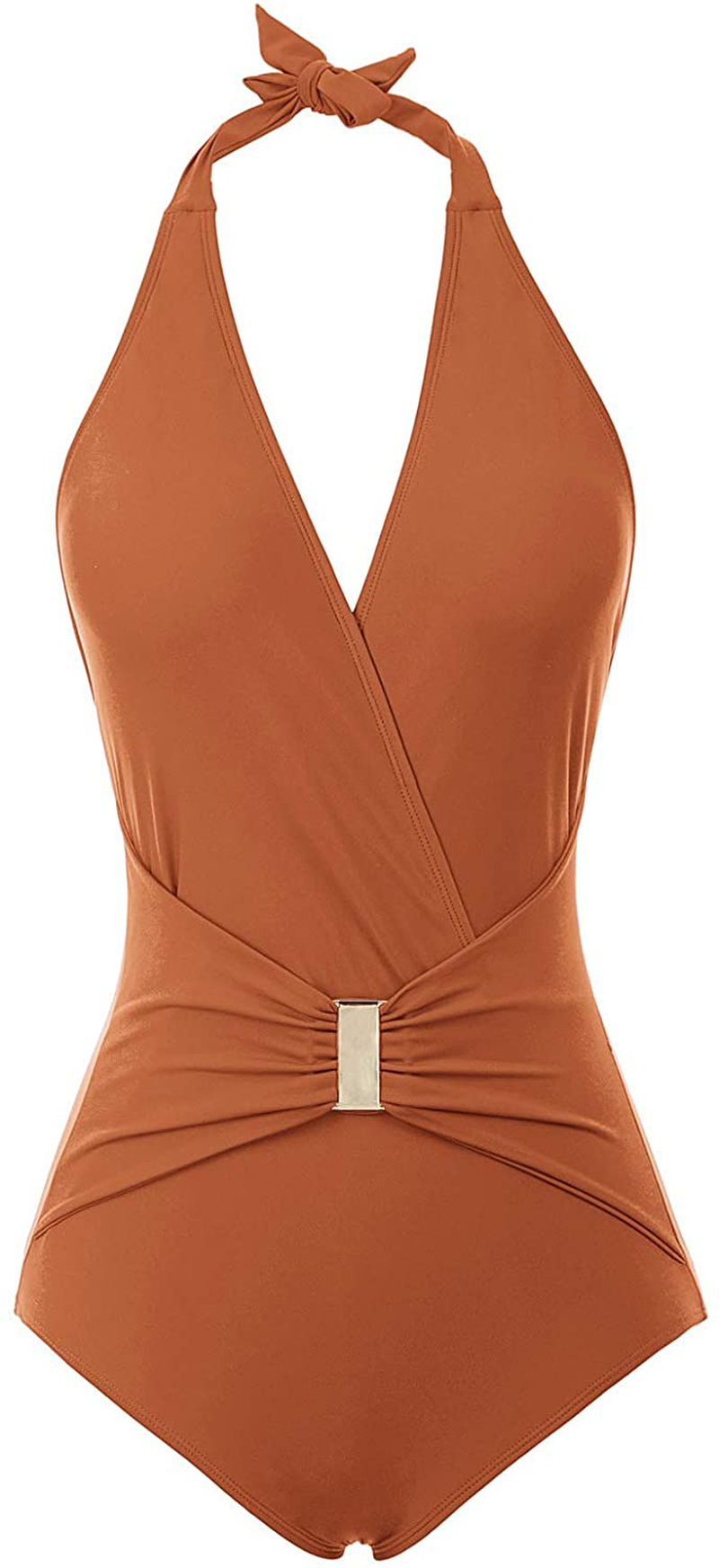 GRACE KARIN Women'S Halter Swimwear V Neck Stripe One-Piece Swimsuit Monokini Apparel & Accessories > Clothing > Swimwear Kylie Max   