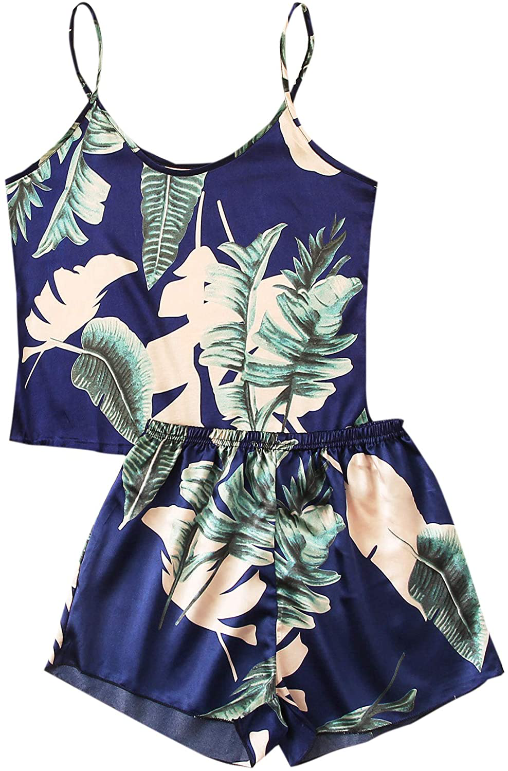 Floerns Women'S Summer Palm Leaf Tropical Print Cami Sleepwear Pajama Set Apparel & Accessories > Clothing > Sleepwear & Loungewear Kylie Max   