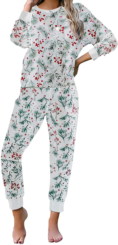 luvamia Women Tie Dye Pajama Sets Long Sleeve Tops and Pants PJ Sets Joggers Loungewear Sleepwear Apparel & Accessories > Clothing > Sleepwear & Loungewear > Pajamas KYLIE MAX A Christmas White 1173 Small 