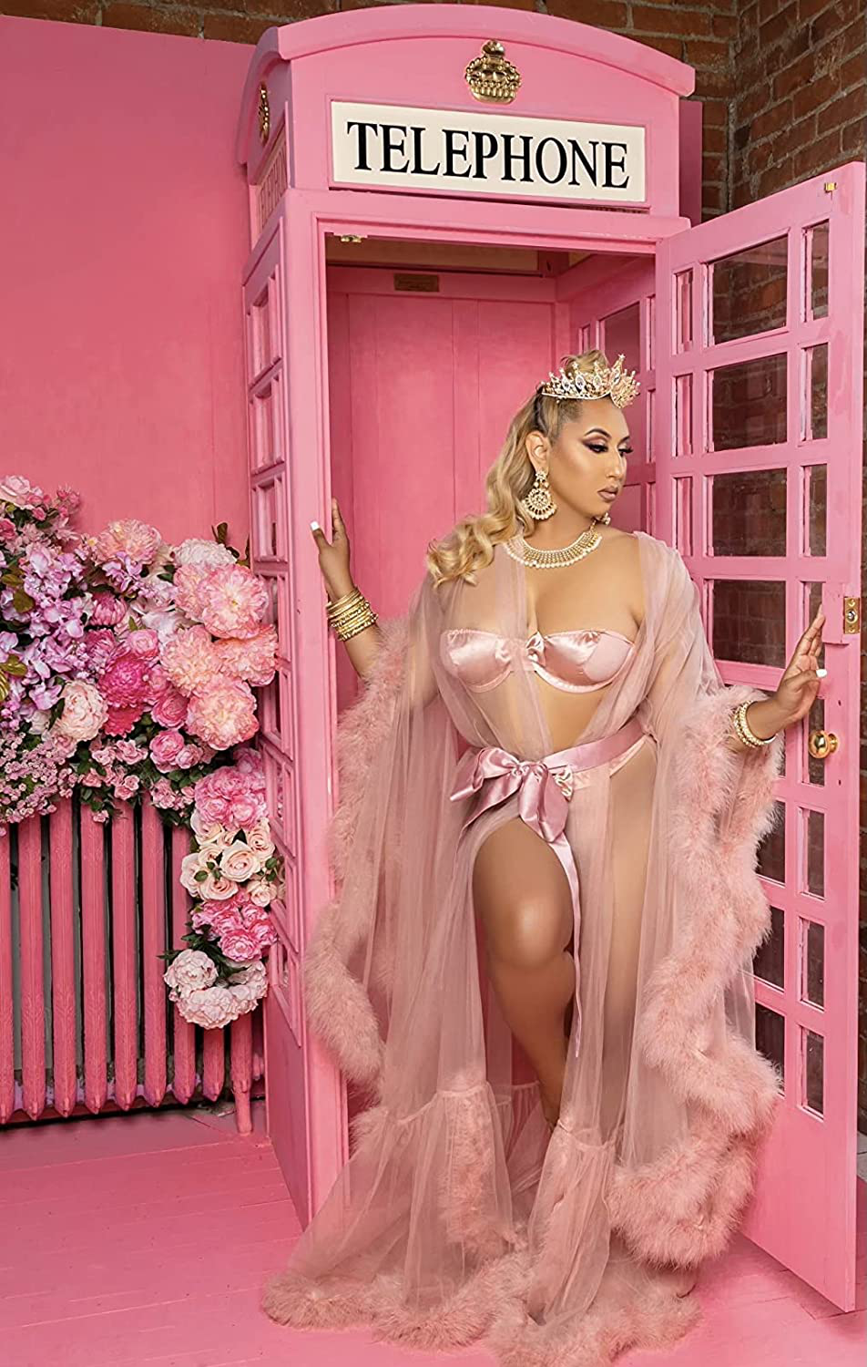 Changuan Sexy Illusion Long Lingerie Robe Nightgown Bathrobe Sleepwear Feather Bridal Robe Wedding Scarf Apparel & Accessories > Clothing > Dresses Changuan   