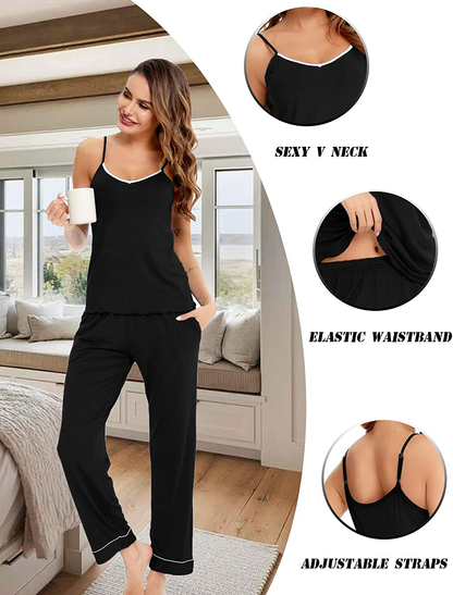 Lecgee Women'S Pajamas Set V-Neck Two Piece Sleepwear Spaghetti Strap Sleeveless Nightwear Apparel & Accessories > Clothing > Sleepwear & Loungewear Kylie Max   