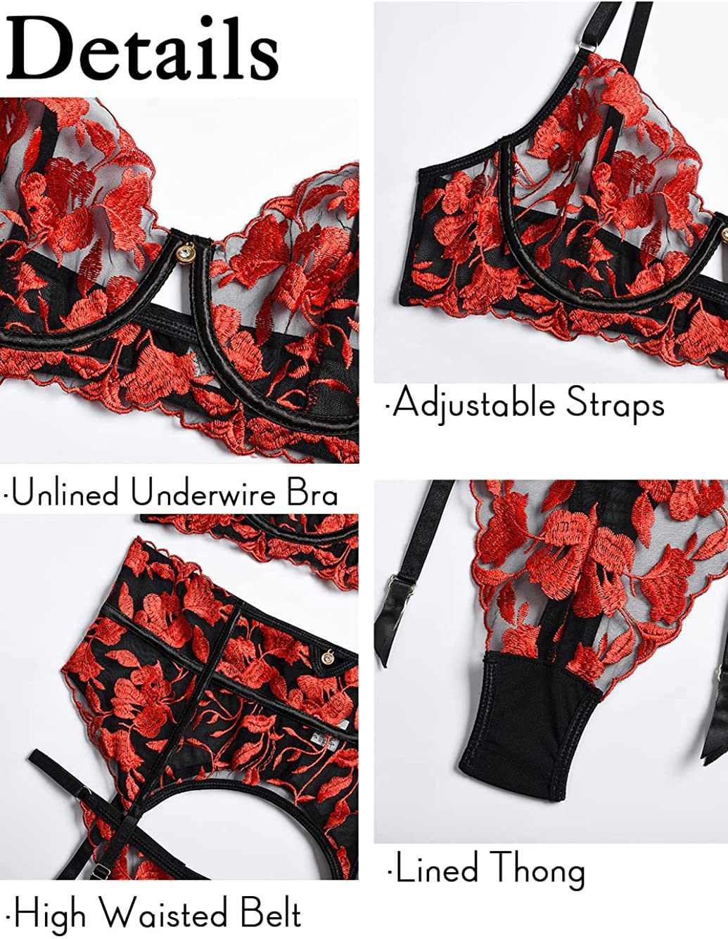 Kaei&Shi Heavily Embroidered Floral, High Waisted Belt, 3 Pieces Garter Lingerie Apparel & Accessories > Clothing > Underwear & Socks > Lingerie Kaei&Shi   