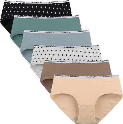 INNERSY Womens Underwear Hipster Panties Cotton Low Rise Briefs Pack of 6 Apparel & Accessories > Clothing > Underwear & Socks > Underwear INNERSY 2 Dot Print+4 Solid X-Small 