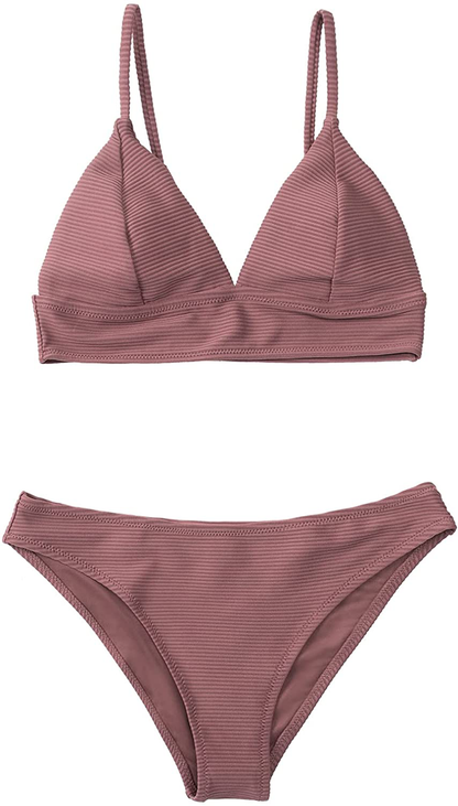 CUPSHE Women's Bikini Triangle Sexy Solid Two Piece Bathing Suit Apparel & Accessories > Clothing > Swimwear CUPSHE Brick Red Small 