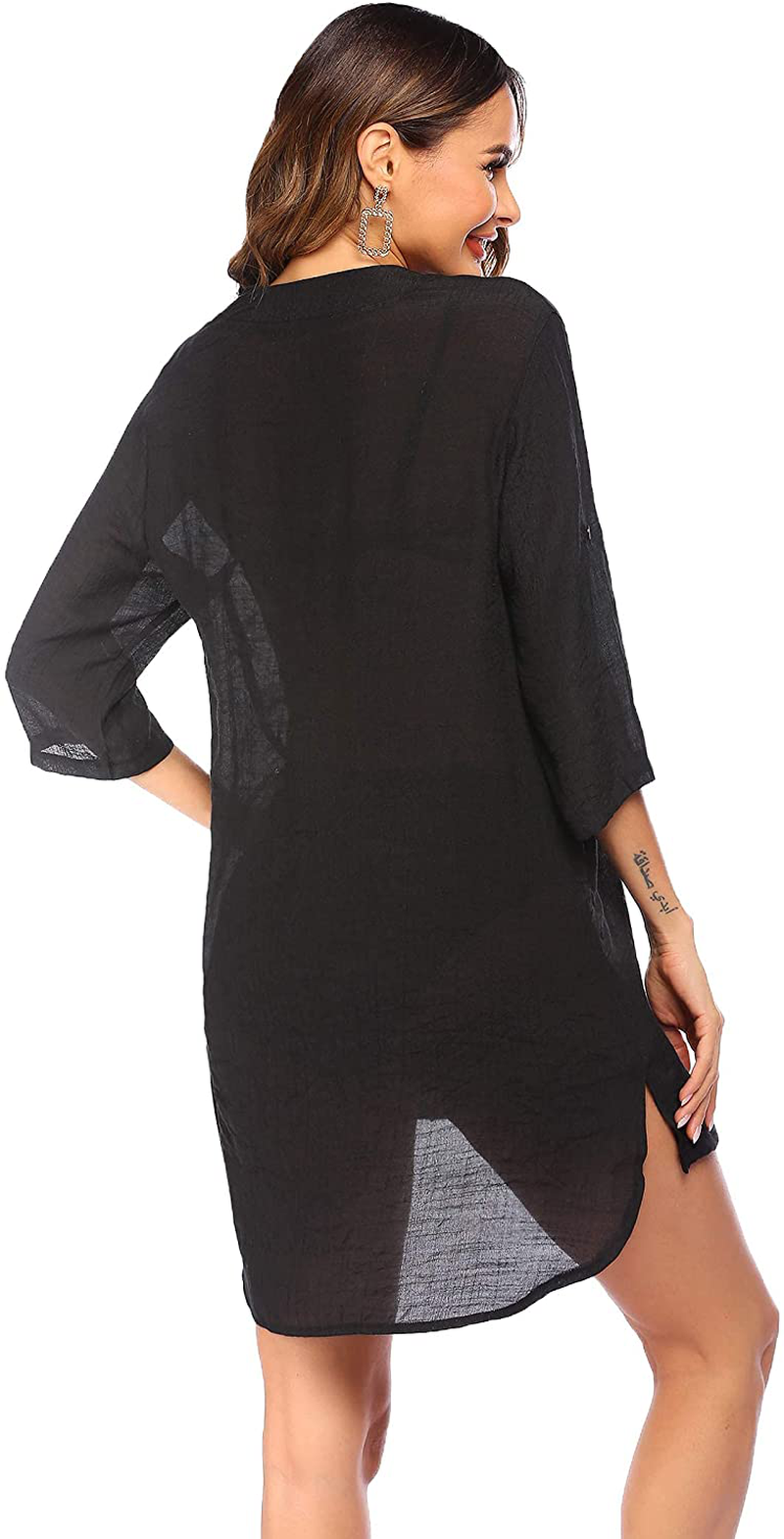Ekouaer Women'S Cover up Shirt V-Neck Swimsuit Beach Bikini Beachwear Button down Bathing Suit S-3XL Apparel & Accessories > Clothing > Swimwear Kylie Max   