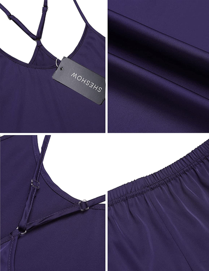 Sheshow Women'S Cami Shorts Sets Satin Sexy Lingerie Pajamas Silky Pjs Sleepwear O Neck Nightwear Lounge Set S-XXL Apparel & Accessories > Clothing > Sleepwear & Loungewear Kylie Max   