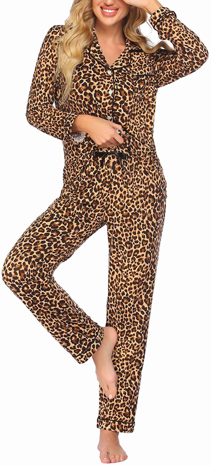 Ekouaer Pajamas Set Long Sleeve Sleepwear Womens Button down Nightwear Soft Pj Lounge Sets XS-XXL Apparel & Accessories > Clothing > Sleepwear & Loungewear > Pajamas Kylie Max   