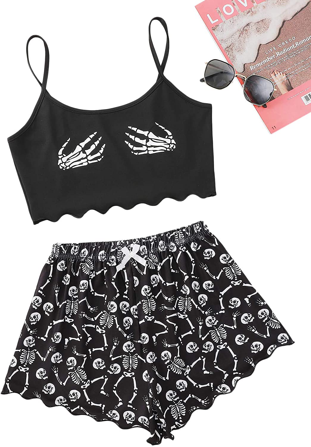 Romwe Women'S Summer Sleepwear Set Graphic Cami Top and Shorts Pajamas Set Apparel & Accessories > Clothing > Sleepwear & Loungewear Kylie Max   