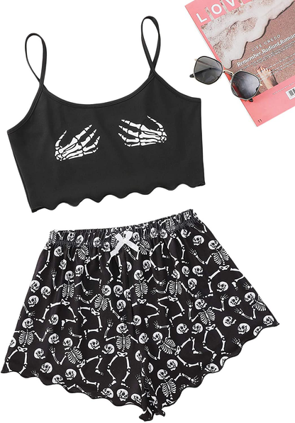 Romwe Women'S Summer Sleepwear Set Graphic Cami Top and Shorts Pajamas Set Apparel & Accessories > Clothing > Sleepwear & Loungewear Kylie Max   