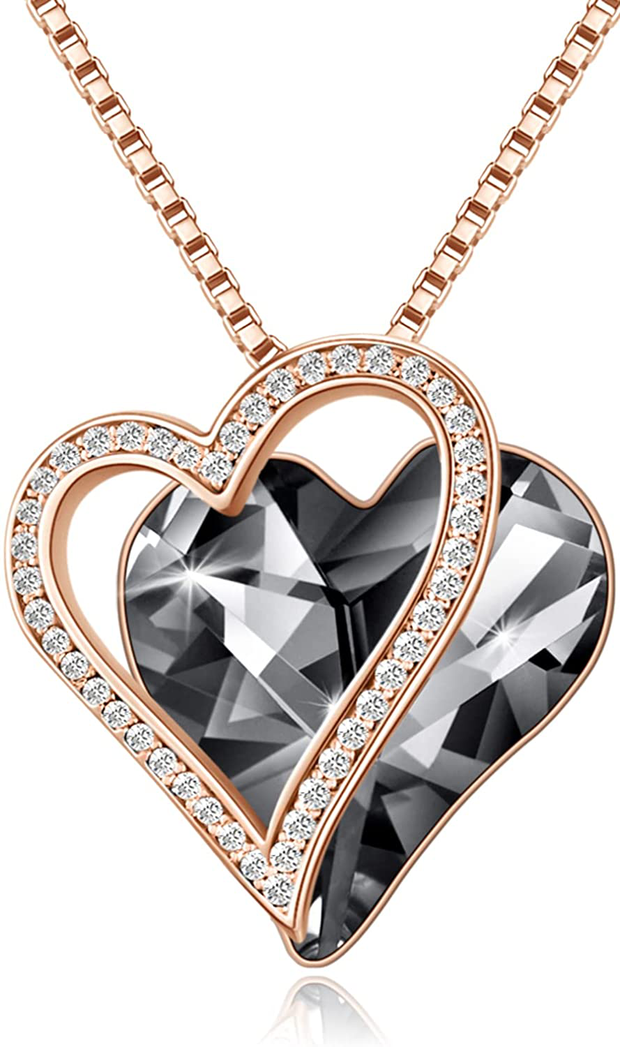Sumonyo White Gold Plated Love Heart Pendant Necklaces for Women Silver Tone Crystals Birthstone Jewelry Gifts for Women Mother's Day Birthday Anniversary Day Party Arts & Entertainment > Party & Celebration > Gift Giving Sumonyo 14-Nov.-Rose Gold Plated | X Black  