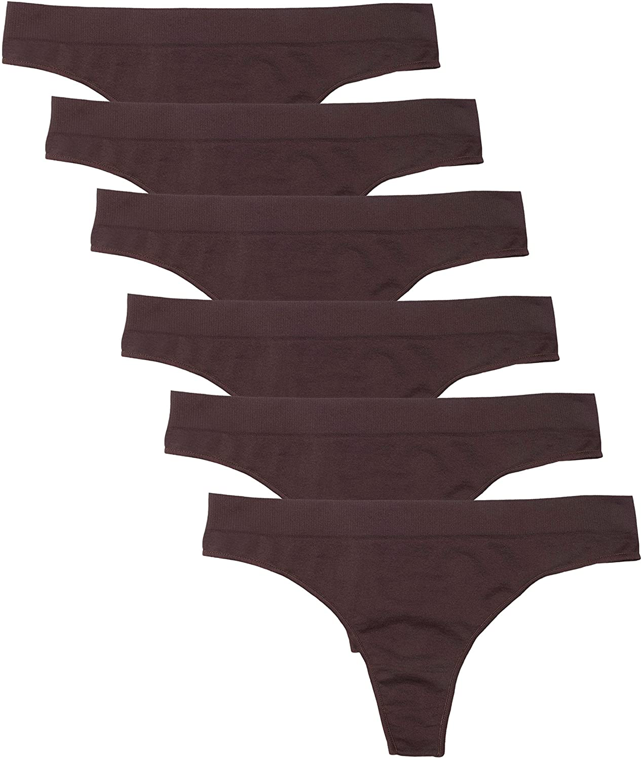 Kalon 6 Pack Women's Nylon Spandex Thong Underwear Apparel & Accessories > Clothing > Underwear & Socks > Underwear Kalon Chocolate Large 