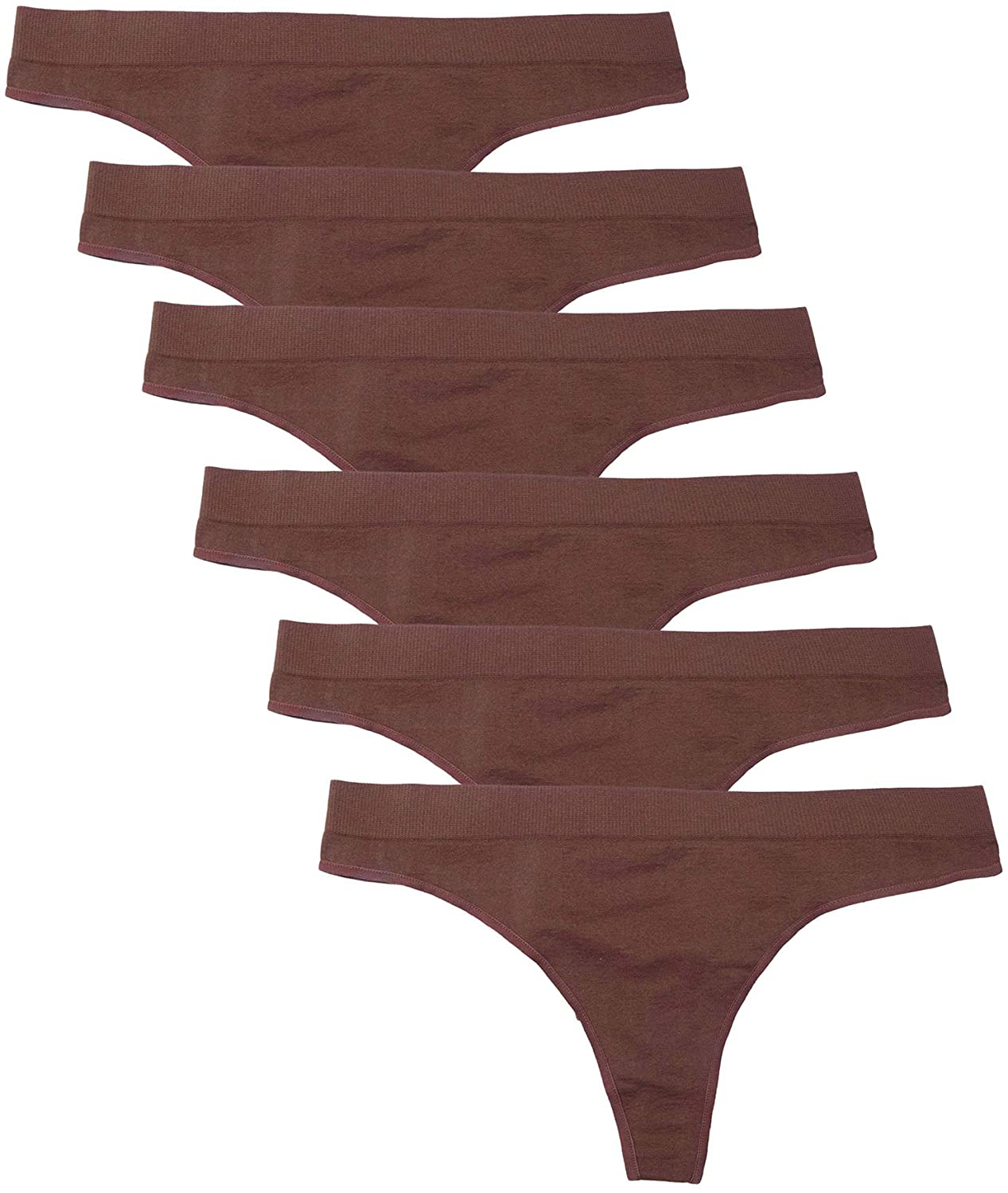 Kalon 6 Pack Women's Nylon Spandex Thong Underwear Apparel & Accessories > Clothing > Underwear & Socks > Underwear Kalon Mocha X-Large 