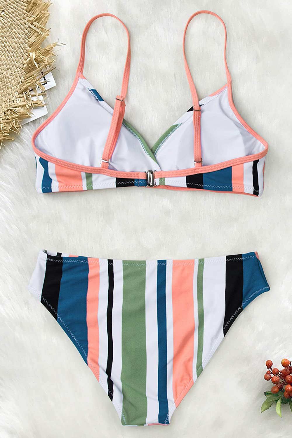 CUPSHE Women's Striped Back Hook Closure Bikini Adjustable Straps Swimsuit Apparel & Accessories > Clothing > Swimwear KYLIE MAX   
