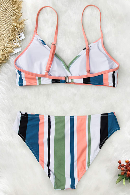 CUPSHE Women's Striped Back Hook Closure Bikini Adjustable Straps Swimsuit Apparel & Accessories > Clothing > Swimwear KYLIE MAX   