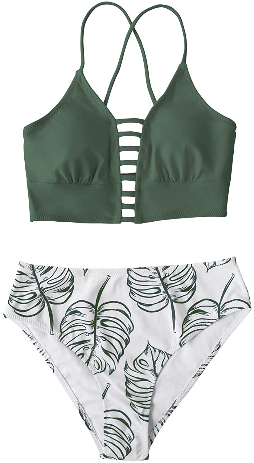 CUPSHE Women’s Bikini Swimsuit Floral Print Lace Up Multi Color Strappy Two Piece Bathing Suit Apparel & Accessories > Clothing > Swimwear CUPSHE   