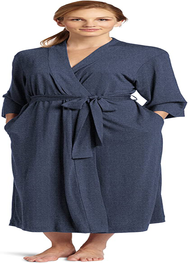 Natori Shangri La Long Robe with Kimono Sleeves, Bathrobe for Women Apparel & Accessories > Clothing > Sleepwear & Loungewear > Robes Natori Heather Night Blue Large 