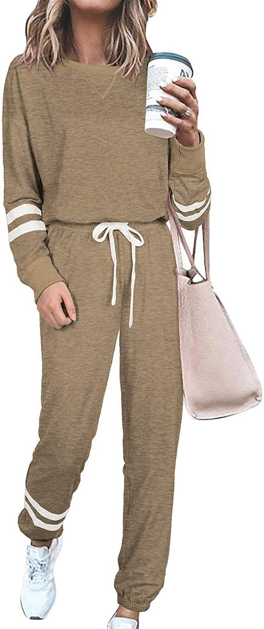 PRETTYGARDEN Women’s Tie Dye Two Piece Pajamas Set Long Sleeve Sweatshirt with Long Pants Sleepwear Apparel & Accessories > Clothing > Sleepwear & Loungewear > Pajamas PRETTYGARDEN Striped Khaki Small 