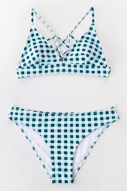 CUPSHE Women’s Bikini Swimsuit Stripe V Neck Back Cross Two Piece Bathing Suit Apparel & Accessories > Clothing > Swimwear KYLIE MAX   