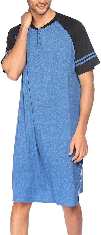 Evanhome Cotton Sleep Shirt Men V-Neck Nightshirts Short Sleeve Henley Shirt Lounge Sleepwear M-XXXL Apparel & Accessories > Clothing > Sleepwear & Loungewear > Nightgowns Kylie Max   
