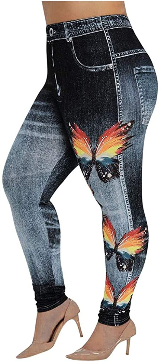Burband Womens plus Size Stretch Drawstring Stretch Floral Print Jersey Capri Leggings High Rise Skinny Jeans Pants S-5XL Apparel & Accessories > Clothing > Underwear & Socks > Shapewear Burband Black 4X-Large 