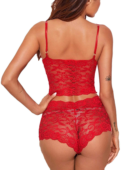 Lilosy Sexy Sheer Floral Lace Pajamas Lingerie Set High Waist Sleepwear Bra and Panty 2 Piece Nightwear Apparel & Accessories > Clothing > Underwear & Socks > Lingerie Lilosy   