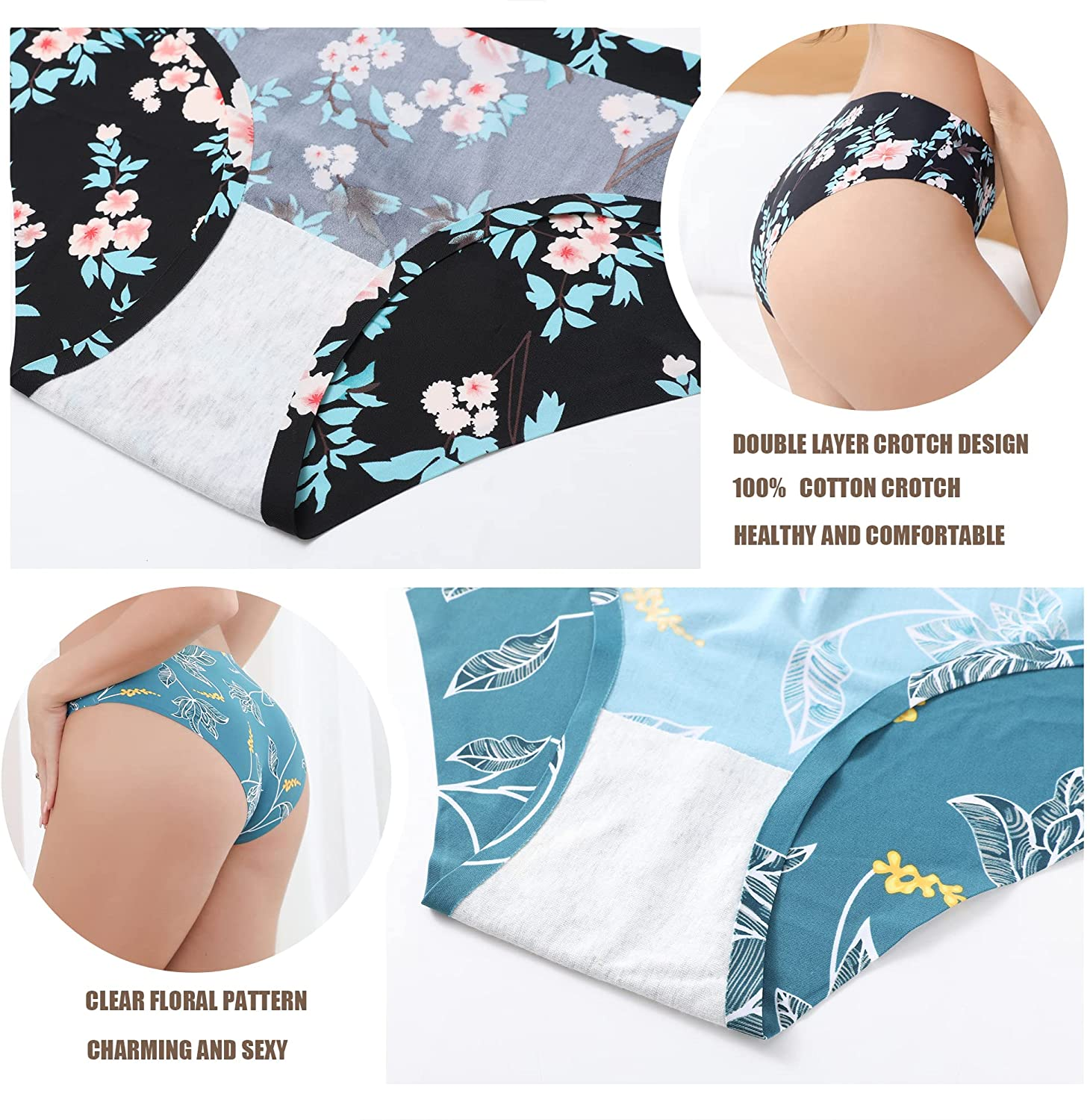 LEVAO Seamless Underwear for Women Soft Breathable Stretch Printed Briefs No Show Cheeky Bikini Panties Pack of 6 Apparel & Accessories > Clothing > Underwear & Socks > Underwear LEVAO   