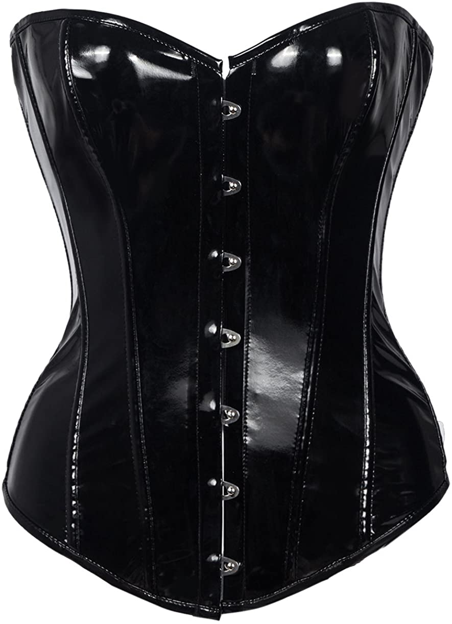 SAYFUT Black PVC Leather Steampunk Gothic Wasit Trainer Overbust Corset Bustier Apparel & Accessories > Clothing > Underwear & Socks > Lingerie SAYFUT   