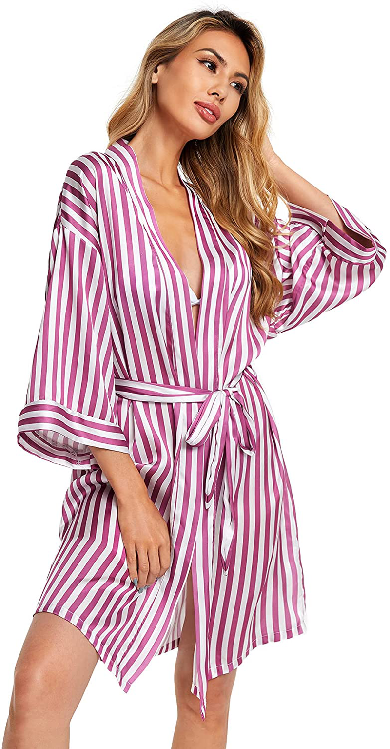 Floerns Women'S Bridesmaid Satin Kimono Oblique V Neck Bathrobe Robes Apparel & Accessories > Clothing > Sleepwear & Loungewear > Robes Floerns   